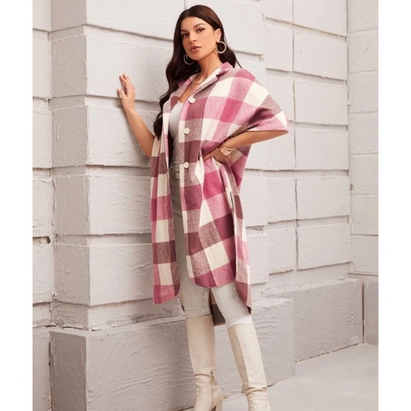 Pink Plaid High Low Shacket - Picture 4 of 5